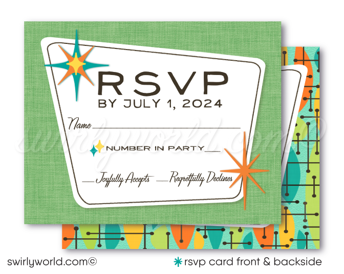 Atomic Retro Palm Springs Mid-Century Mod Wedding Invite & RSVP Card Digital Download
