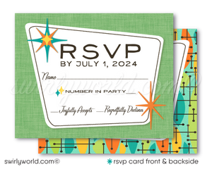 Atomic Retro Palm Springs Mid-Century Mod Wedding Invite & RSVP Card Digital Download