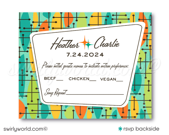 Atomic Retro Palm Springs Mid-Century Mod Wedding Invite & RSVP Card Digital Download