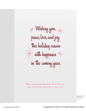 Vintage Mid-Century Mod Atomic Pink Retro 1960s Ballet Dancers with Starbursts Holiday Cards