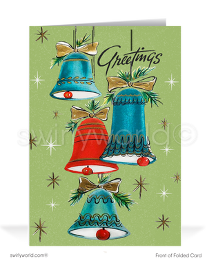 Atomic Retro Mid-Century Modern 1960s Vintage MCM Bells Holiday Greeting Cards