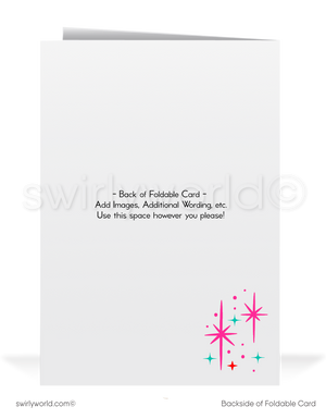 Vintage Mid-Century Modern Christmas Card - 1950s Atomic Santa & Reindeer with Abstract Trees