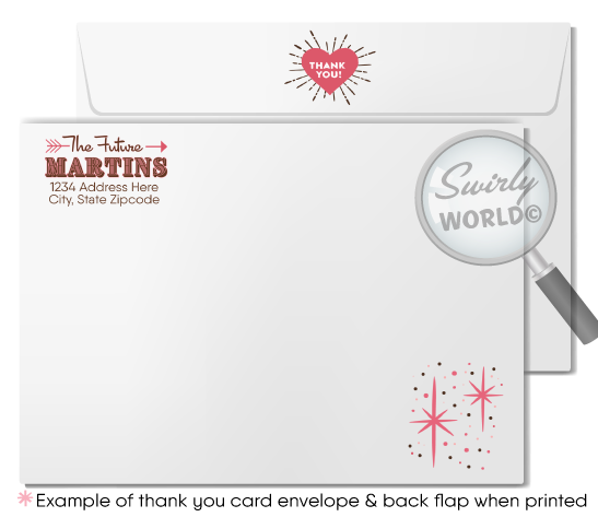 Printed Retro Atomic Pink Stardust Mid-Century Engagement Party Invitation Set