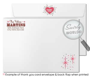 Printed Retro Atomic Pink Stardust Mid-Century Engagement Party Invitation Set