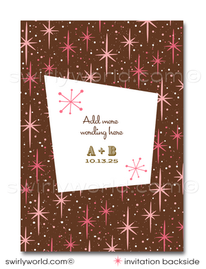 Atomic Pink Stardust Retro Modern Engagement Party Invitation Digital Download