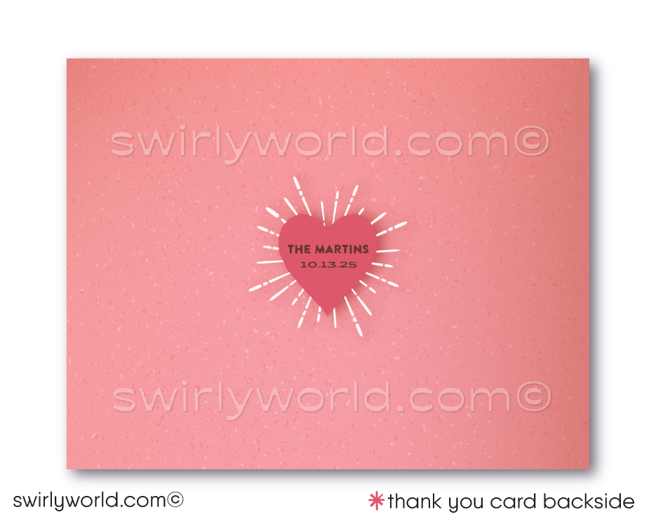 Printed Retro Atomic Pink Stardust Mid-Century Engagement Party Invitation Set