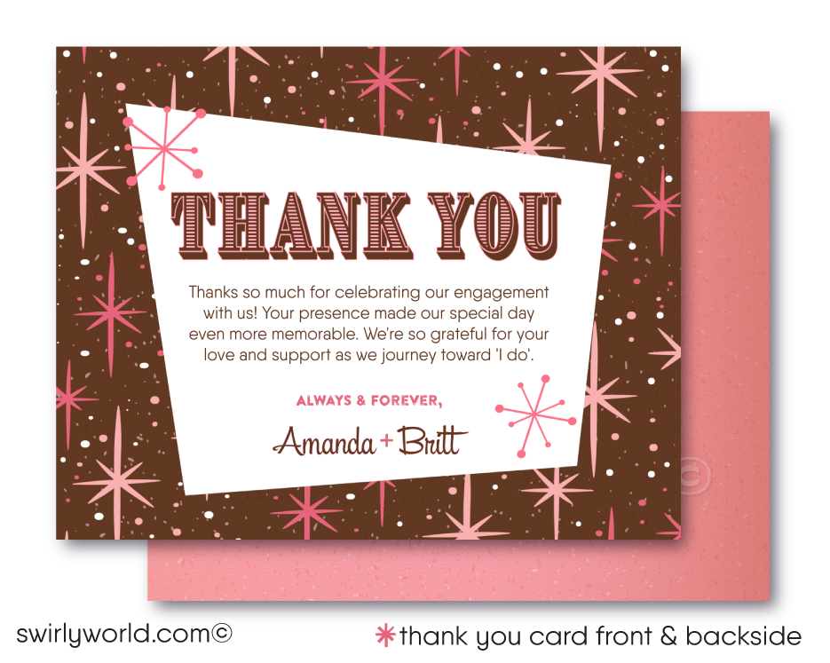 Atomic Pink Stardust Retro Modern Engagement Party Invitation Digital Download