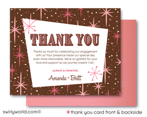 Atomic Pink Stardust Retro Modern Engagement Party Invitation Digital Download