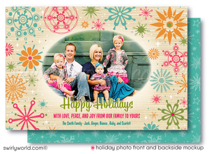 1950s Atomic Snowflake Holiday Photo Card - Retro Mid-Century Modern Christmas Card - Editable Template