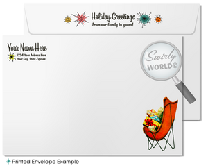 Mid-Century Modern Holiday Photo Card - 1950s Atomic Starburst & Boomerang Design - Customizable Template