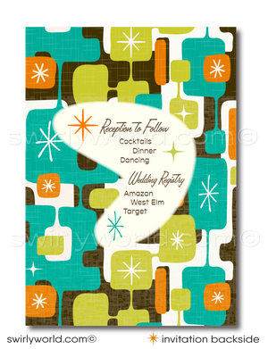 Retro Atomic Mid-Century Modern Wedding Invitation and RSVP Card Digital Download