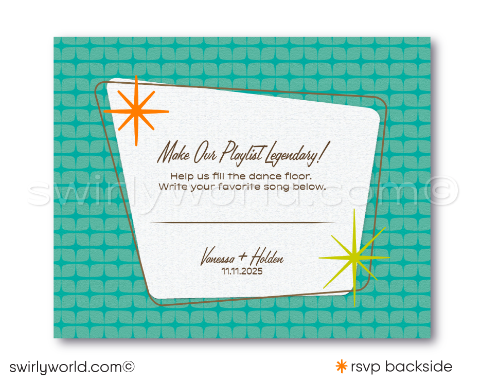Retro Atomic Mid-Century Modern Wedding Invitation and RSVP Card Digital Download