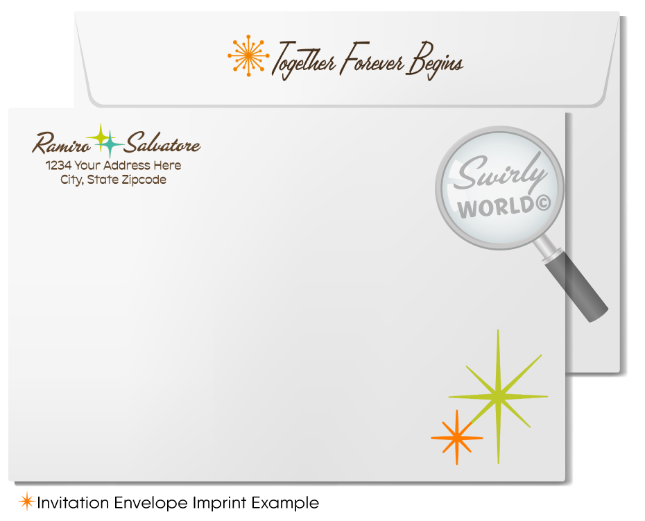 Retro Atomic Mid-Century Modern Wedding Invitation and RSVP Card Digital Download
