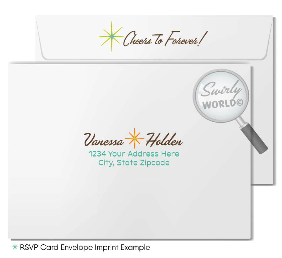 Retro Atomic Mid-Century Modern Wedding Invitation and RSVP Card Digital Download