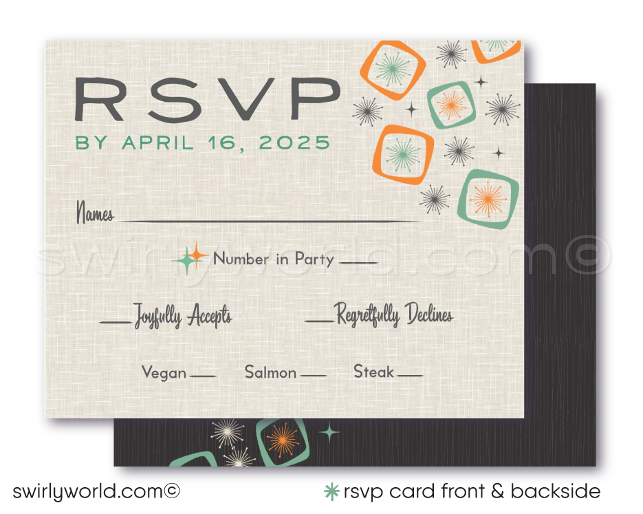 1960s Mad Men Inspired Atomic Mid-Century Modern Wedding Invitation Set - Digital Download