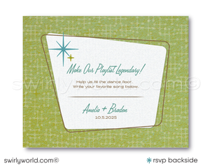 1960s Mid-Century Modern Wedding Invitation Set - Retro Green and Blue Atomic Starbursts