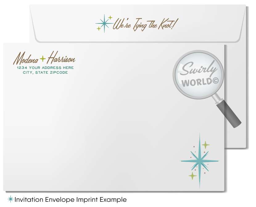 1960s Mid-Century Modern Wedding Invitation Set - Retro Green and Blue Digital Download