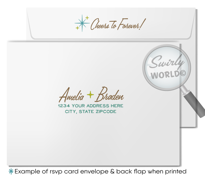 1960s Mid-Century Modern Wedding Invitation Set - Retro Green and Blue Digital Download