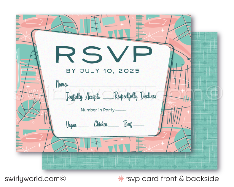 Atomic Powder Pink and Blue Wedding Invitation Set - Mid-Century Modern Digital Download