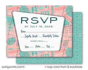 Atomic Powder Pink and Blue Wedding Invitation Set - Mid-Century Modern Digital Download