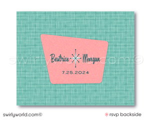 Atomic Powder Pink and Blue Wedding Invitation Set - Mid-Century Modern Digital Download