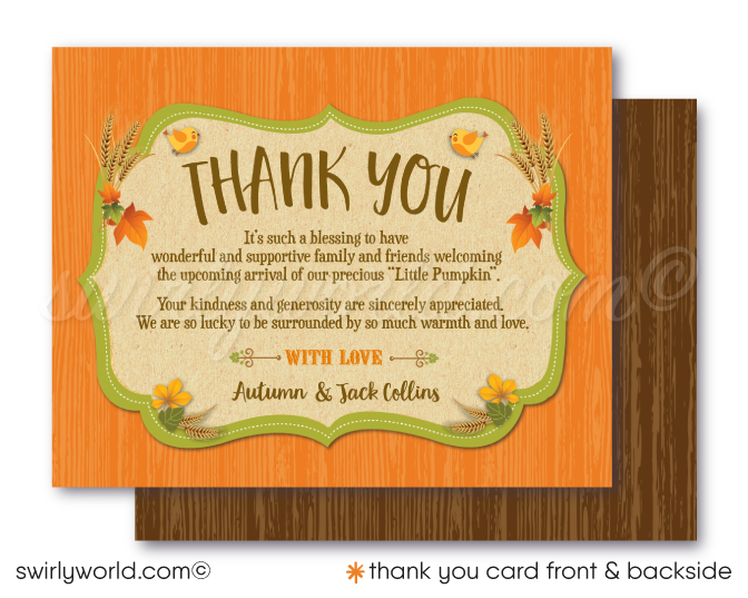 Little Pumpkin Halloween Fall Harvest Baby Shower Invitation & Thank You Card Digital Download