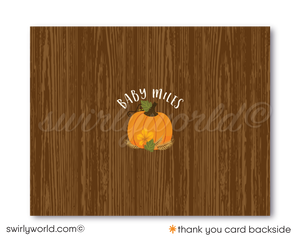 Little Pumpkin Fall Autumn Harvest October Halloween Baby Shower thank you cards.