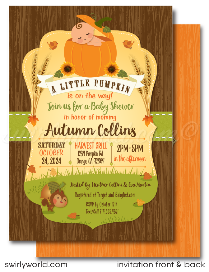Little pumpkin 2024 baby shower invitations