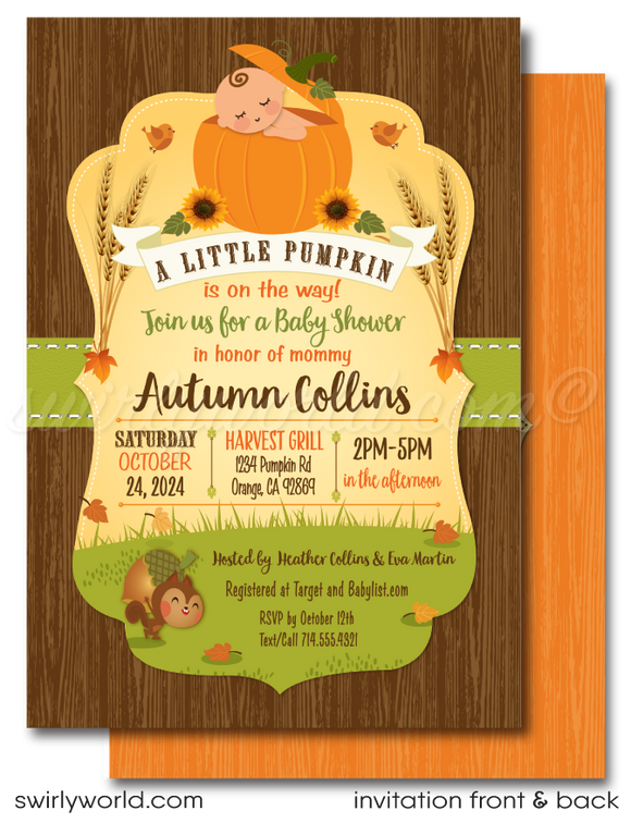 A Little Pumpkin Is On The Way! Halloween Pumpkin Baby Shower Invitation Digital Download