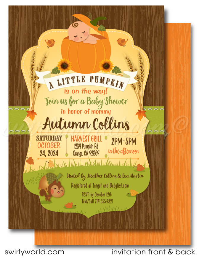 Little Pumpkin Fall Autumn Halloween Gender Neutral Couple's Baby Shower Invitations