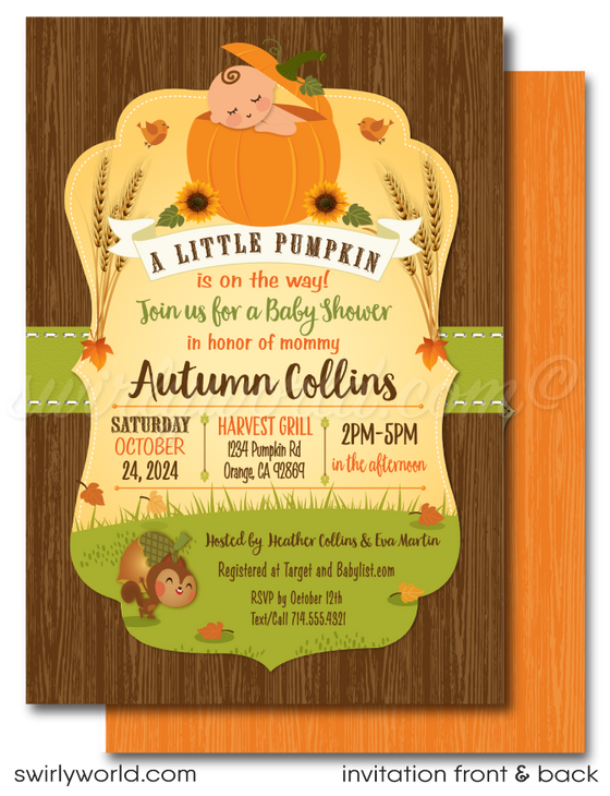 Little Pumpkin Fall Autumn Halloween Gender Neutral Couple's Baby Shower Invitations