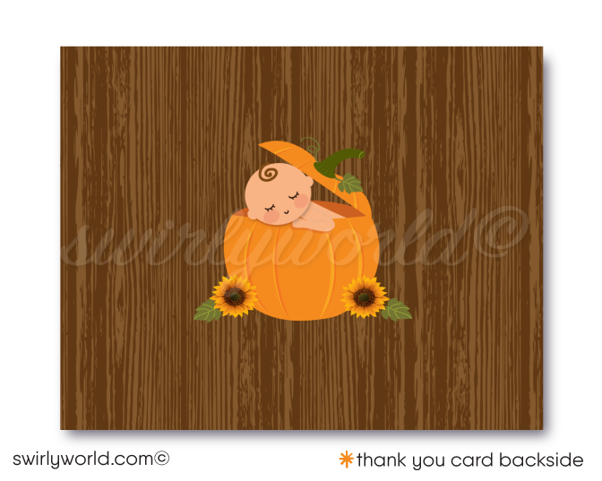 Celebrate the arrival of your little one with our "Little Pumpkin On the Way" Fall Baby Shower Invitation & Thank You Card Set. This charming digital download features a gender-neutral design with warm autumn colors, perfect for a cozy baby shower or Halloween-themed event. Easily customizable and ideal for home printing.