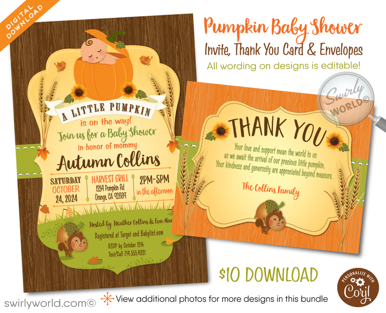 A Little Pumpkin Is On The Way! Halloween Pumpkin Baby Shower Invitation Digital Download