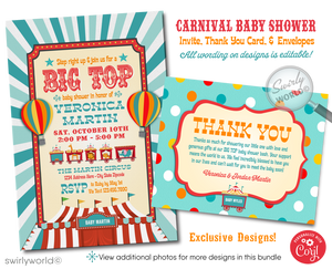 Step right up to the greatest show celebrating the upcoming arrival of your little star! Introducing our Vintage Style Carnival Theme Baby Shower Digital Downloadable Bundle Set, perfect for parents-to-be who adore the nostalgic allure of a vintage carnival aesthetic and desire a gender-neutral theme for their baby shower.