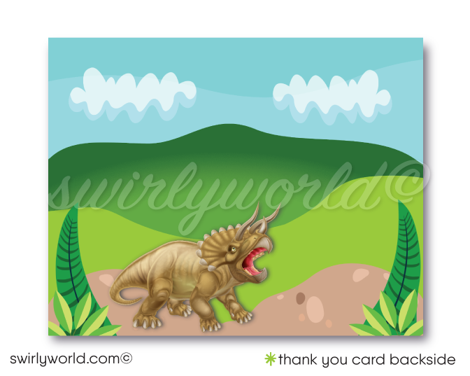 Dinosaur Tyrannosaurus T-Rex Battling Triceratops Birthday Party Digital Invitation