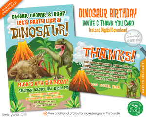 Dinosaur Tyrannosaurus T-Rex Battling Triceratops Birthday Party Digital Invitation