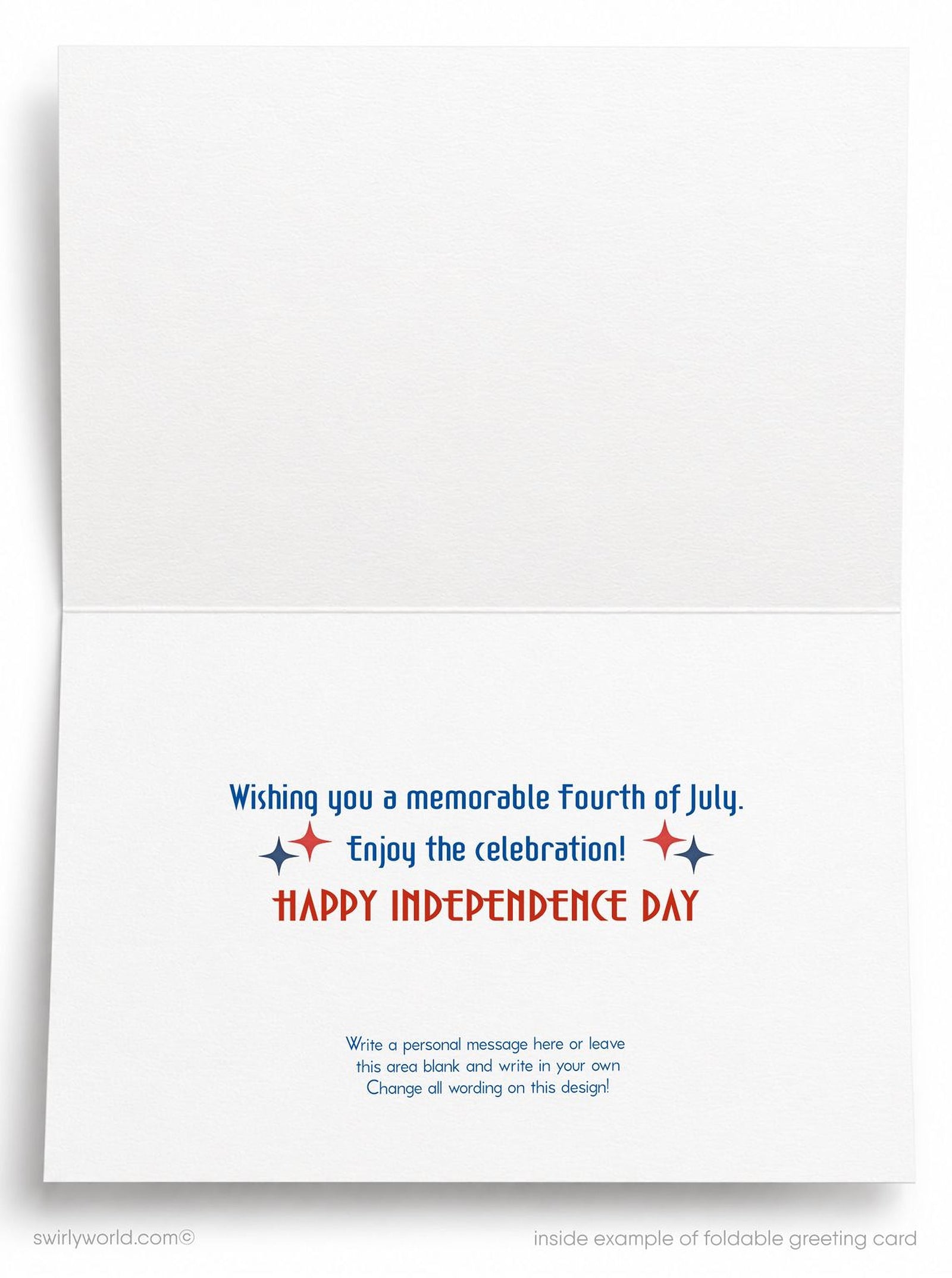 The image is a graphic design for a folded greeting card celebrating the 250th anniversary of the United States. It features a stylized depiction of a city skyline, a bird in flight, mountains, and a bridge. The text "AMERICA 250" is prominently displayed, along with the years "1776" and "2026" below it.