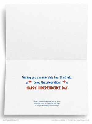 The image is a blank greeting card with a patriotic message for the Fourth of July.