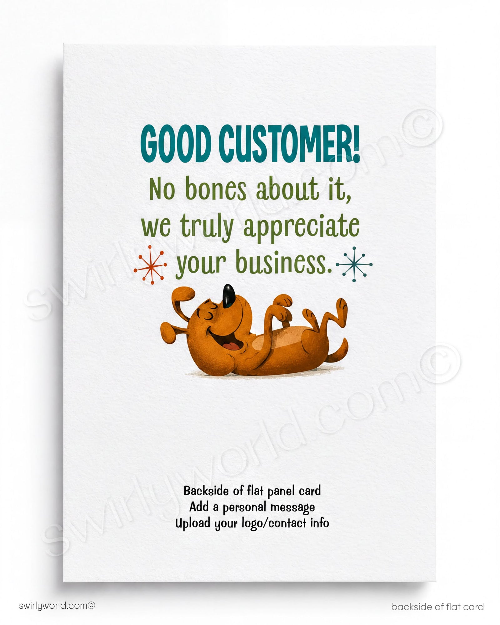 A retro-style dog-themed greeting card or print featuring a cartoon brown dog carrying a large bone, with the text 'You're a DOGGONE, BONAFIED' above it. The scene includes a doghouse, grass, plants, and a pale blue sky with wavy clouds.