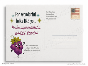 The image is a postcard with a message that says "For wonderful Folks like you. You're appreciated a Whole Bunch!" The postcard also includes a stamp and a blank space for a message.