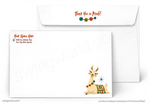a white envelope with a printed design of a llama on it. The llama is depicted sitting on a snowy hill, surrounded by snowflakes. The envelope has a "Thank You so Much!" message printed on it, and there is a small star above the llama.