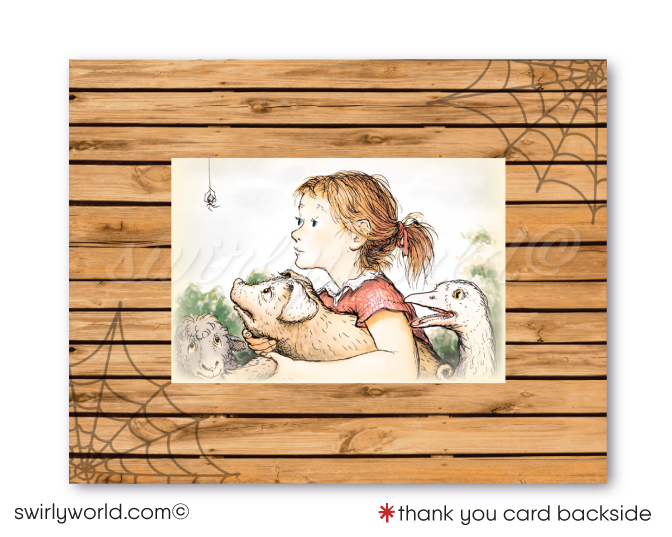 Vintage Barnyard Charlotte's Web 1st First Birthday Party Invitation Set for Boy or Girl