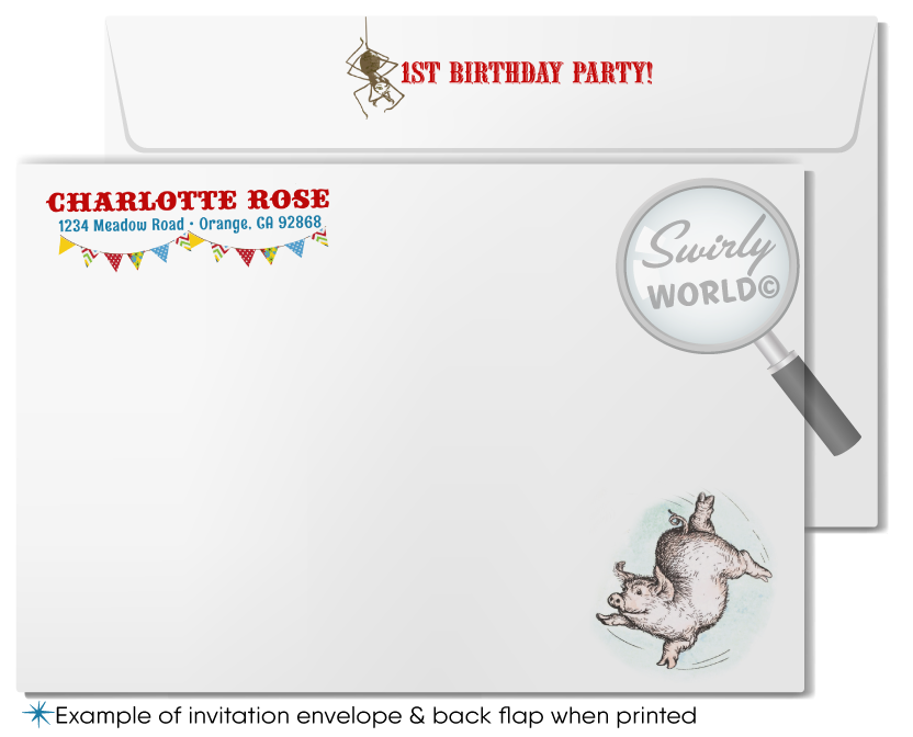 Make your little one's first birthday unforgettable with our Vintage Charlotte's Web Barnyard Themed Invitation Set! 🌟🐷 This digital download includes charming invitations, thank you cards, and envelope templates. Personalize and print for a timeless celebration filled with joy and nostalgia. Perfect for a Charlotte's Web themed party!