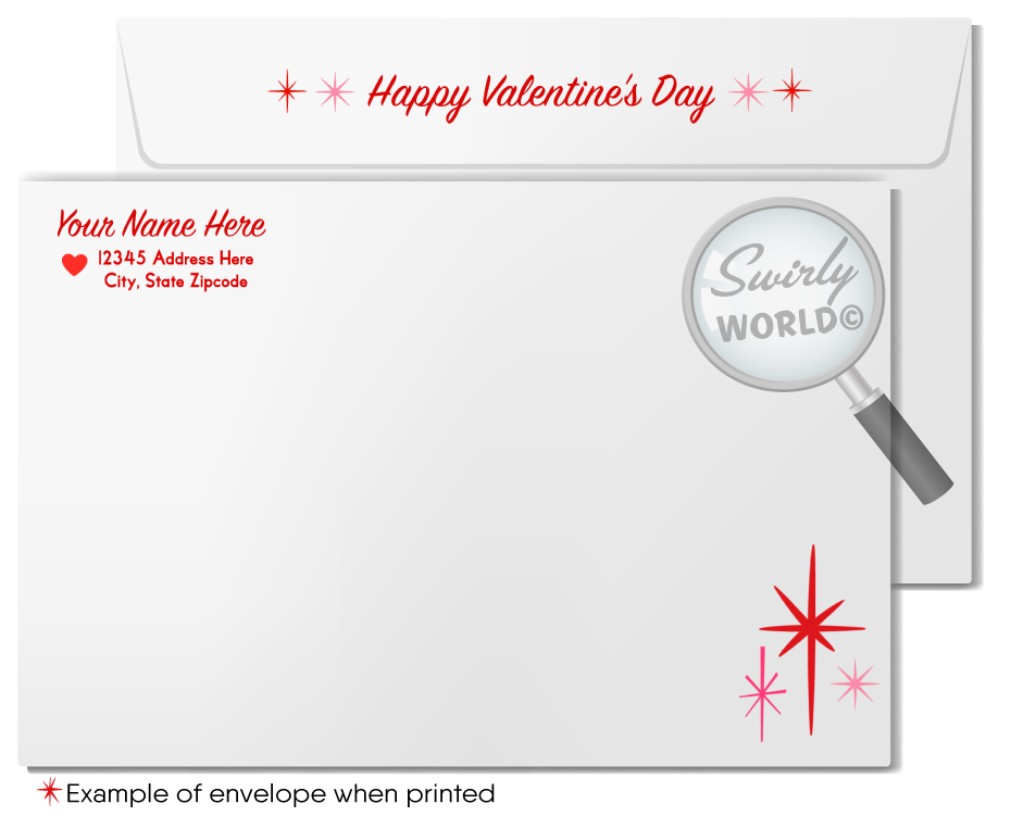 Mid-Century Modern Valentine’s Day Cards for Realtors with Custom Logo Space, Whimsical Hearts, and Vibrant Landscape Design