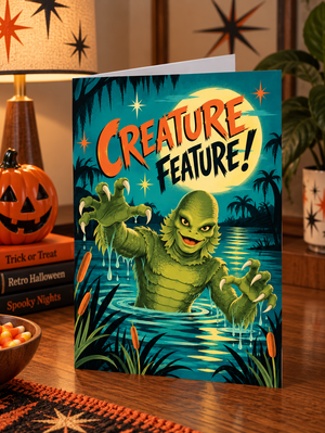 Creature Feature Funny Retro Halloween Card