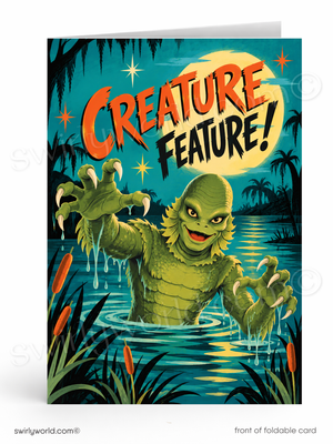 Creature Feature Funny Retro Halloween Card
