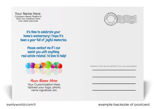 Cute House with Bow Happy Home Anniversary Digital Postcard Marketing for Realtors®