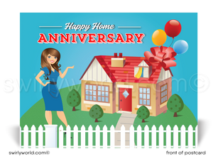 Cute House with Bow Happy Home Anniversary Digital Postcard Marketing for Realtors®
