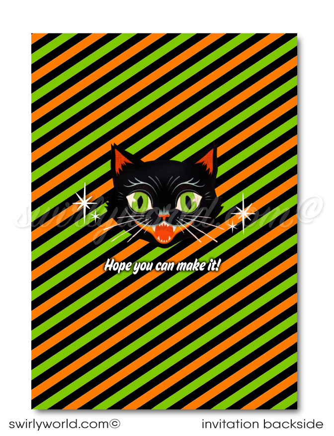 Child-Friendly Non-Scary Kid Haunted Black Cat Halloween Birthday Party Invitation Digital Printable