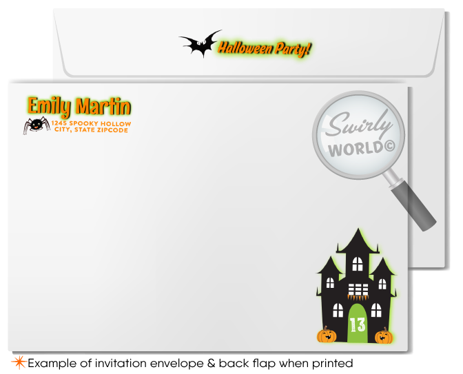 Kid-Friendly Cute Halloween Birthday Party Printed Invitations and Envelopes
